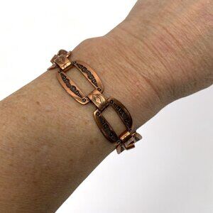 Vintage Solid Copper & Etched Enamel Chainlink Bracelet Southwest Design 8”L